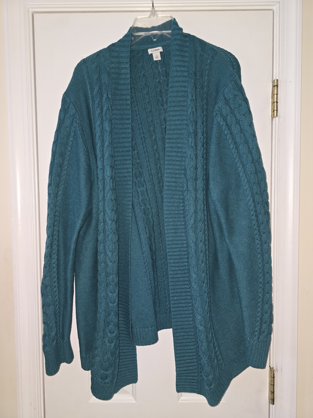 L.L. Bean Teal Cable-Knit Open Cardigan Sweater